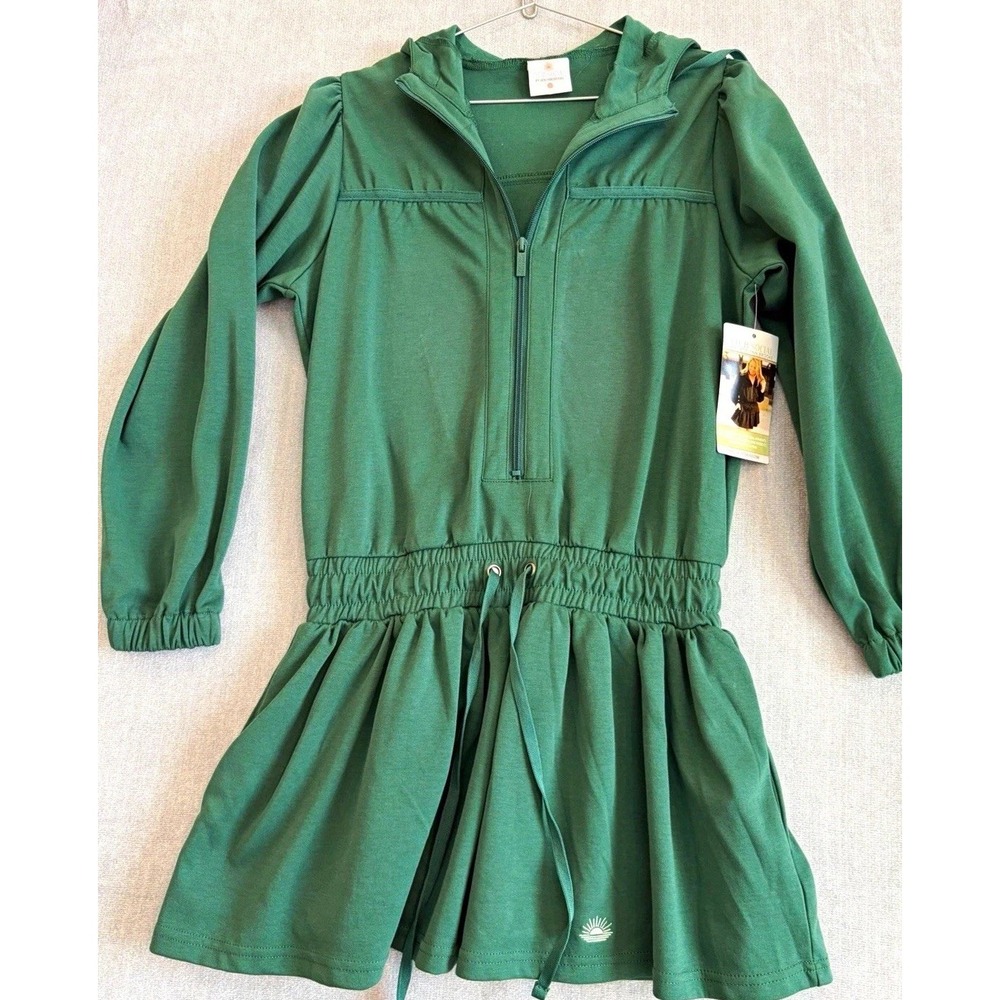 Club Social Jadelynn Brooke Green Hood Half-Zp Ruffle Athleisure Dress NWT Sz S